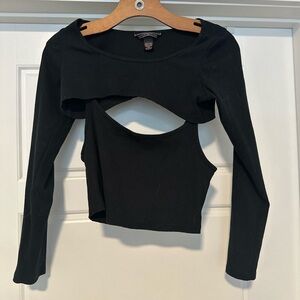 Victoria's Secret Black and White Cut-Out Crop Bodysuit